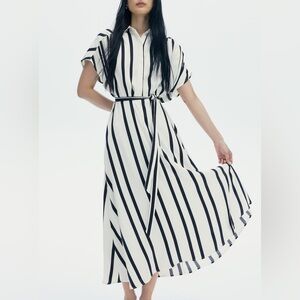 H&M tie-belt black and white striped dress Medium
